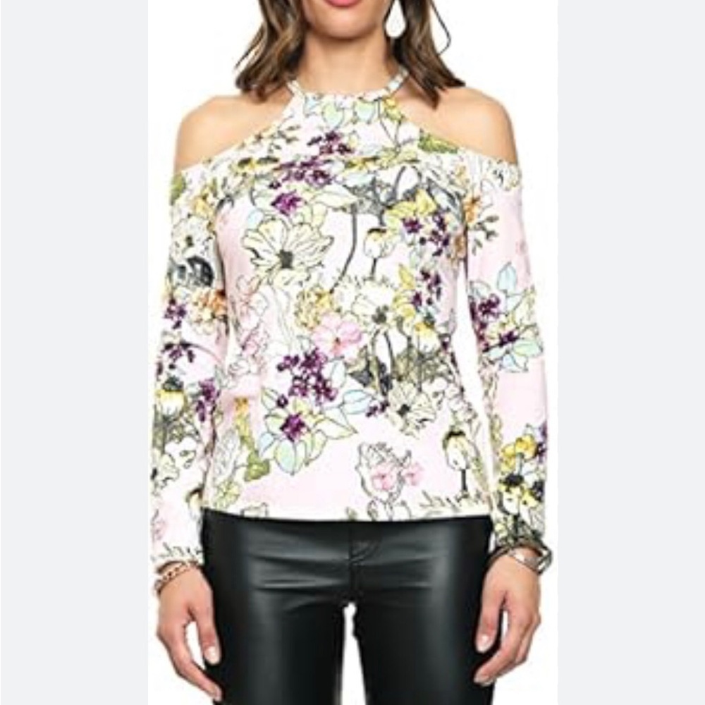 Guess woman’s large fl cold shoulder floral printed blouse